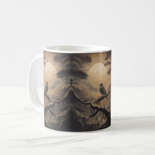 Mondlicht-Perle: Ein weicher Vogel in Twilight Kaffeetasse (Vorderseite Links)