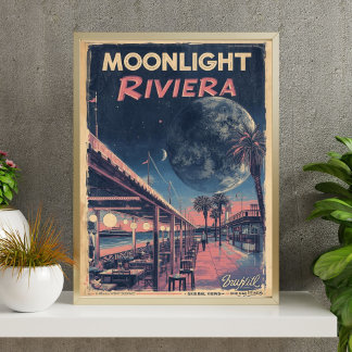Mondlicht-Riviera Lunare Fantasie Strandpromenade Poster