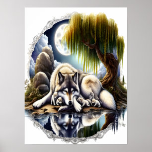 Mondlicht-Ruhe ein schlummernder Wolf 18x24 Poster