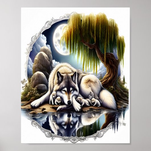 Mondlicht-Ruhe ein schlummernder Wolf 8x10 Poster (Vorne)