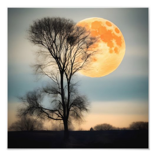 Mondlicht-Ruhe: Vollmond über seltsamen Baum Fotodruck (Vorne)