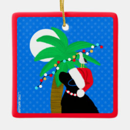 Mondlicht Santa Black Dog Trimming Palme Tree Keramikornament