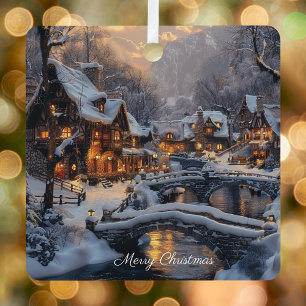Mondlicht Schneeweihnachtsdorf Frohe Weihnachten Ornament Aus Metall