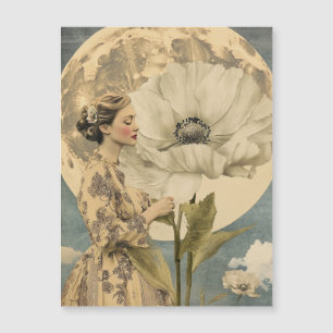 Mondlicht-Schönheit – Frau mit weißer Blume und Mo Magnetkarte