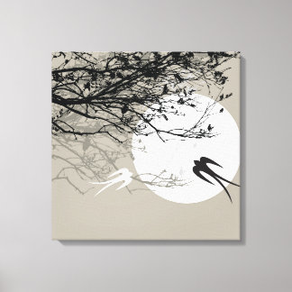 Mondlicht Schwalbe Silhouette Grau Wrapped Canvas Leinwanddruck