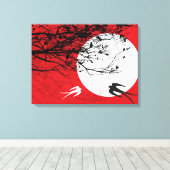 Mondlicht Schwalben Silhouette Rot Wrapped Canvas Leinwanddruck (Insitu (Holzboden))