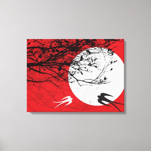 Mondlicht Schwalben Silhouette Rot Wrapped Canvas Leinwanddruck (Vorderseite)