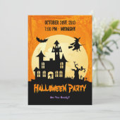 Mondlicht Spuk Haus auf Friedhof - Halloween Einladung (Stehend Vorderseite)