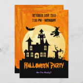 Mondlicht Spuk Haus auf Friedhof - Halloween Einladung (Vorne/Hinten)