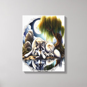 Mondlicht-Stille Ein schlummernder Wolf 12x16 Leinwanddruck