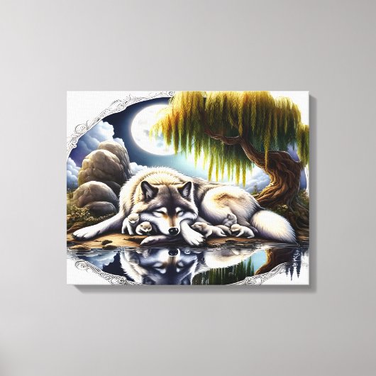 Mondlicht-Stille ein schlummernder Wolf 20x16 Leinwanddruck (Vorderseite)