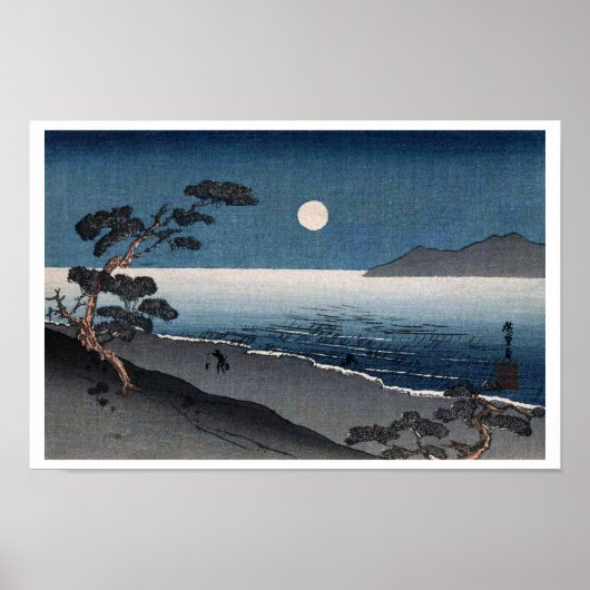 Mondlicht und Lonely Shore, Hiroshige, Ukiyo-e Poster (Vorne)