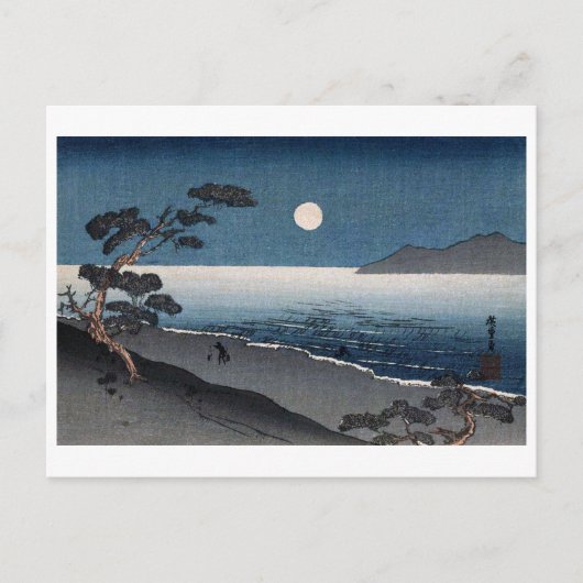 Mondlicht und Lonely Shore, Hiroshige, Ukiyo-e Postkarte (Vorderseite)