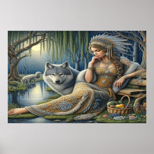 Mondlicht-Verzauberung im Mystischen Wald36x24 Poster (Vorne)
