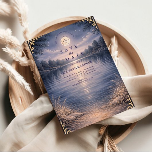 Mondlicht-Waldsee-Romanik-Hochzeit Save The Date