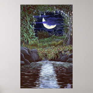 Mondlicht Wasserfall Acrylmalerei Kunstprint Poster