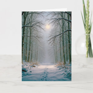 Mondlicht Weihnachtsfußspuren in einem schneebedec Karte