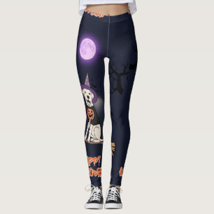 Mondlicht-Welpe – Halloween-Hund im Hexenhut Leggings