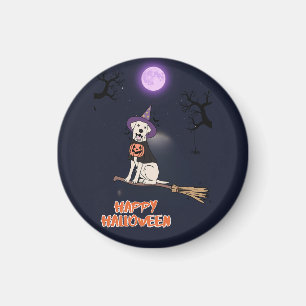 Mondlicht-Welpe – Halloween-Hund mit Hexenhut Magnet