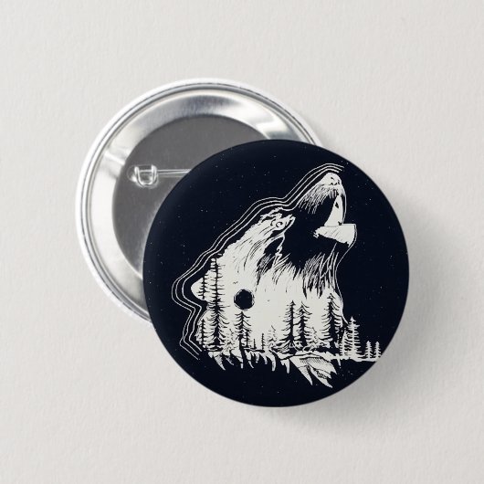Mondlicht Winter Wolf Pine Tree Forest Button (Vorne & Hinten)