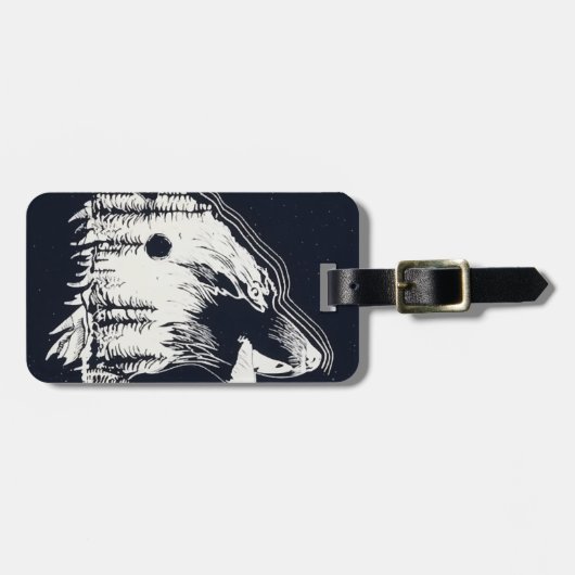 Mondlicht Winter Wolf Pine Tree Forest Gepäckanhänger (Vorderseite horizontal)