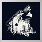 Mondlicht Winter Wolf Pine Tree Forest Poster (Vorne)