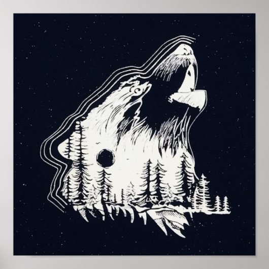 Mondlicht Winter Wolf Pine Tree Forest Poster (Vorne)
