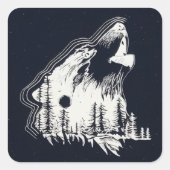 Mondlicht Winter Wolf Pine Tree Forest Quadratischer Aufkleber (Vorderseite)