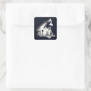 Mondlicht Winter Wolf Pine Tree Forest Quadratischer Aufkleber