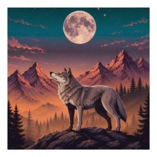 Mondlicht-Wolf-Foto-Vergrößerung   Wildtier-Natur  Fotodruck