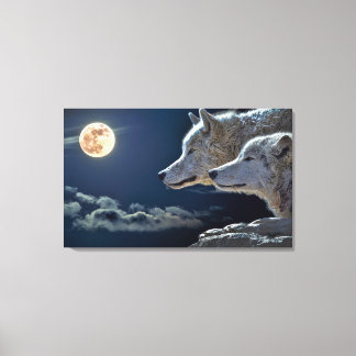 Mondlicht-Wolf-Paar. Motivierend Wandkunst Leinwanddruck