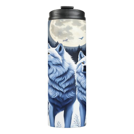 Mondlicht Wölfe im Stillen Wald. Thermosbecher (Vorderseite)
