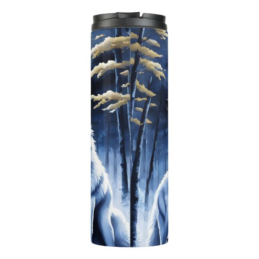 Mondlicht Wölfe im Stillen Wald. Thermosbecher (Rückseite)