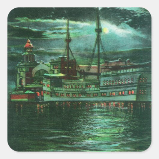 Mondlichter Blick auf das Restaurant Ship Hotel Quadratischer Aufkleber (Vorderseite)