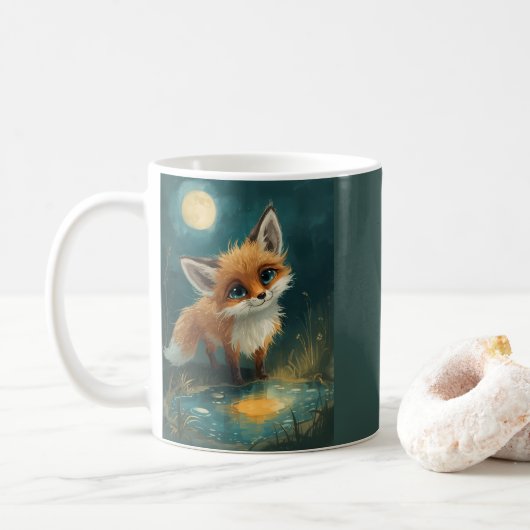 Mondlichtfuchs, Nachtwald  Kaffeetasse (Mit Donut)