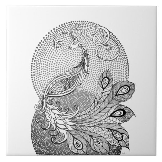 Mondlichtsilber und weißer Pfau Fliese (Vorderseite)