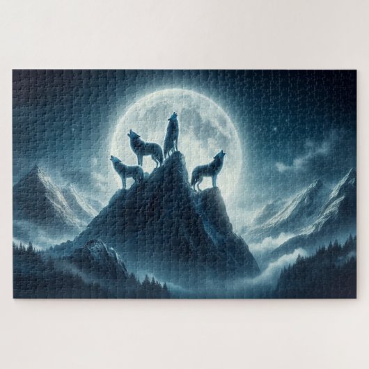 Mondlichtspitzen, Majestic Wölfe, Howling Wölfe Puzzle (Horizontal)
