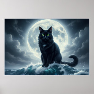 Mondlichtwelle & Schwarze Katze Poster
