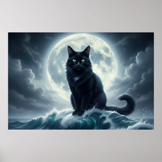 Mondlichtwelle & Schwarze Katze Poster (Vorne)