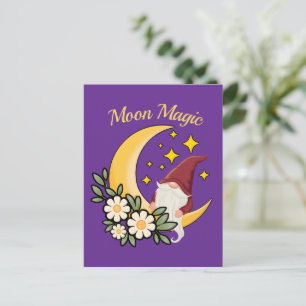 Mondmagie Süßer Gnom auf zunehmendem Mond Florale  Postkarte