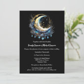 Mondmond schwarz blaue Sternennacht elegant Einladung (Stehend Vorderseite)