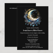 Mondmond schwarz blaue Sternennacht elegant Einladung (Vorne/Hinten)