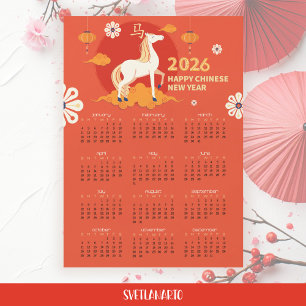 Mondneujahr 2026 Pferd Kalender Magnetkarte