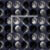 Mondphasen. Abstrakter dunkelblauer Sternenhimmel Stoff (Kachel)