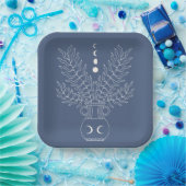 Mondphasen Blätter Blattwerk Urschiefer blaues Pap Pappteller (Party)