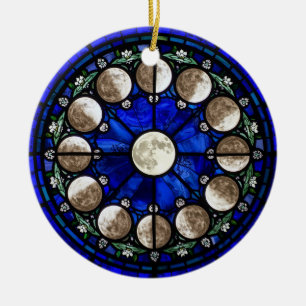 Mondphasen-Buntglas-Kreis Keramik Ornament