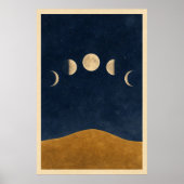 Mondphasen-Hügel Aquarell Himmelskunst Poster (Vorne)