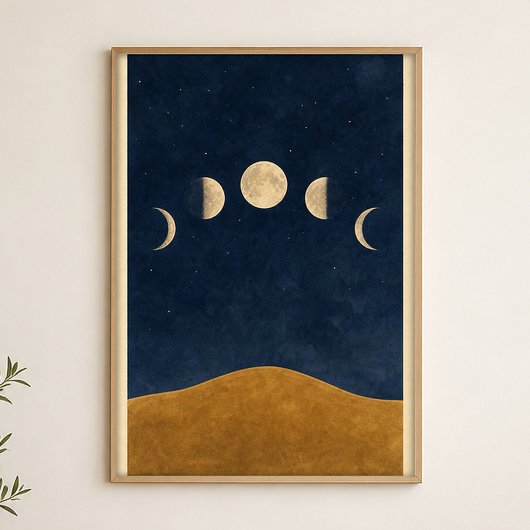 Mondphasen-Hügel Aquarell Himmelskunst Poster