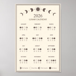 Mondphasen-Kalender 2026 Minimalistisch Poster