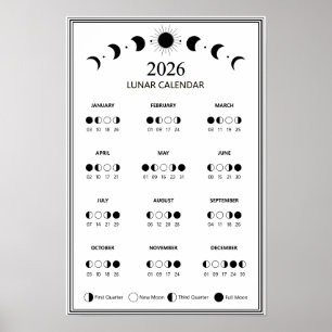 Mondphasen-Kalender 2026 Minimalistisch Poster